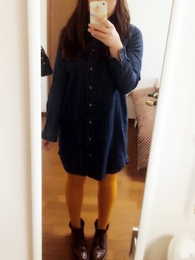 「インディゴデニム」｜「アイテム（シャツワンピース）」を使った、azu＊さん（レディース・157cm）の冬コーディネート