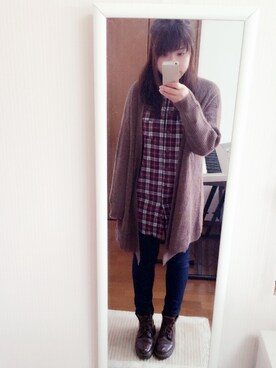 「アイテム（シャツワンピース、レッド系）」を使った、azu＊さん（レディース・157cm）の春コーディネート