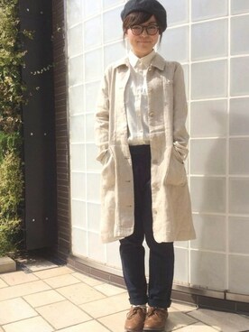「シャツイン」｜「アイテム（ステンカラーコート）」を使った、沙也加さん（レディース・153cm）の秋コーディネート