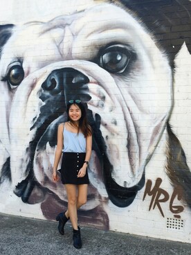 「FOREVER 21（フォーエバー トゥエンティーワン）のアイテム（サングラス、ゴールド系）」を使った、Katie さん（レディース・172cm）の春コーディネート