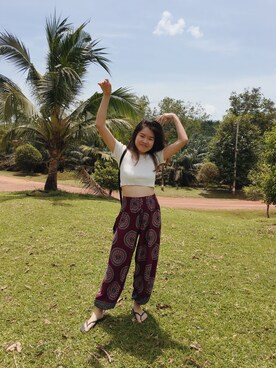 「VINTAGE（ヴィンテージ）のアイテム（その他パンツ、パープル系）」を使った、Katie さん（レディース・172cm）の夏コーディネート