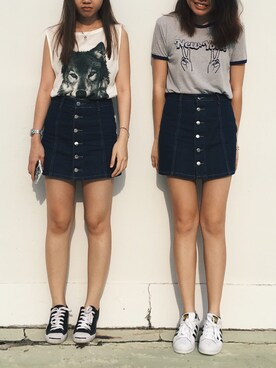 「adidas Originals（アディダスオリジナルス）の【adidas Originals 】SUPERSTAR 80s（スニーカー、ホワイト系）」を使った、Katie さん（レディース・172cm）の夏コーディネート