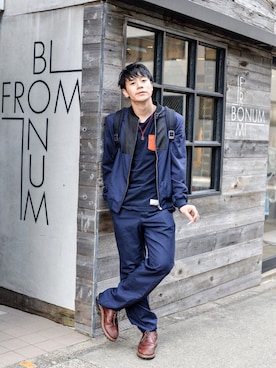 「JOHN LAWRENCE SULLIVAN（ジョンローレンスサリバン）のアイテム（ブルゾン）」を使った、ICCHOさん（メンズ・170cm）の秋コーディネート