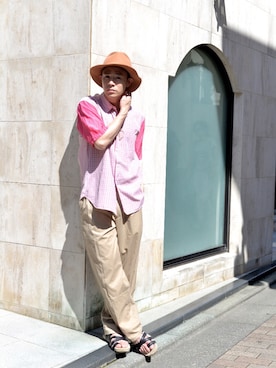 「N.HOOLYWOOD（N.ハリウッド）のアイテム（サンダル）」を使った、ICCHOさん（メンズ・170cm）の夏コーディネート