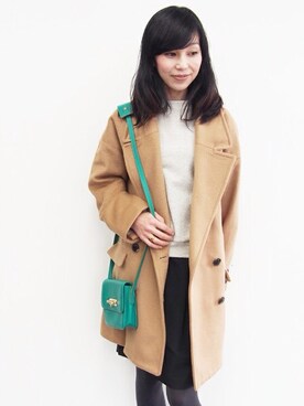 「バック」｜「アイテム（ピーコート）」を使った、まつこさん（レディース・158cm）の冬コーディネート
