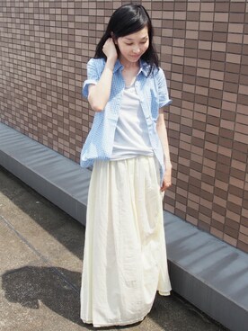 ギンガムチェック半袖シャツを使ったレディース人気ファッションコーディネート Wear