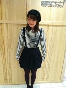 「コクーンスカート」｜「アイテム（ハンチング/ベレー帽）」を使った、earth 名古屋パルコ店さん（レディース・158cm）の秋コーディネート
