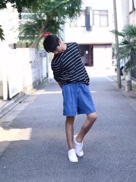 「GU（ジーユー）のアイテム（Tシャツ/カットソー、ブラック系）」を使った、kaedeさん（メンズ・182cm）の秋コーディネート