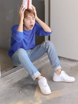 「NIKE（ナイキ）のアイテム（パーカー、ブルー系）」を使った、kaedeさん（メンズ・182cm）の秋コーディネート