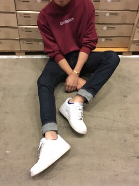 「无のアイテム（デニムパンツ、ブラック系）」を使った、kaedeさん（メンズ・182cm）の秋コーディネート