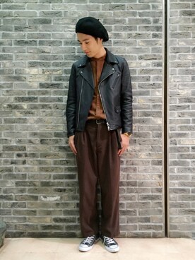 「RAGEBLUE（レイジブルー）のアイテム（ハンチング/ベレー帽）」を使った、谷さん（メンズ・178cm）の秋コーディネート