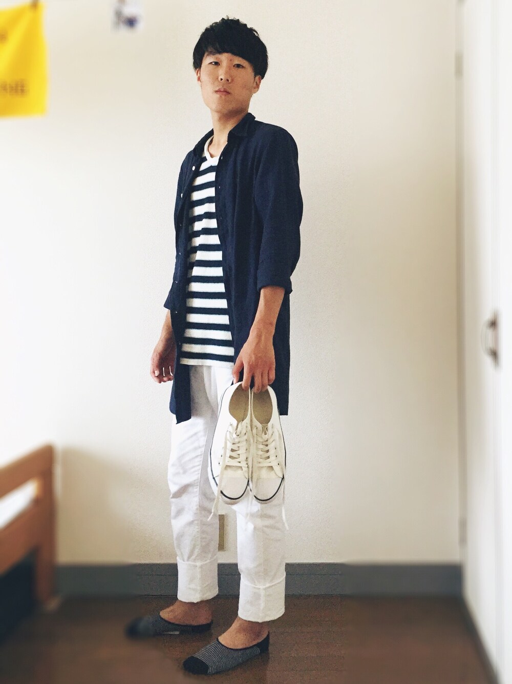 「安くお洒落に。、きれいめカジュアル、WEGO、BLUE STANDARD、UNIQLO、GU」｜「GUのアイテム（スニーカー、ホワイト系）」を使った、Renさん（メンズ・174cm）の夏コーディネートの1枚目の写真