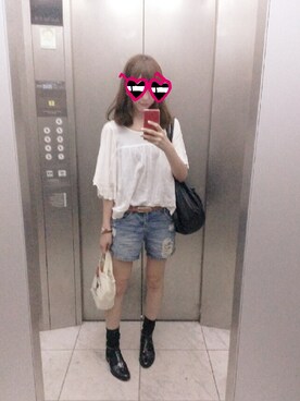 「Bershka（ベルシュカ）のアイテム（デニムパンツ、ブルー系）」を使った、yuchiさん（レディース・165cm）の夏コーディネート