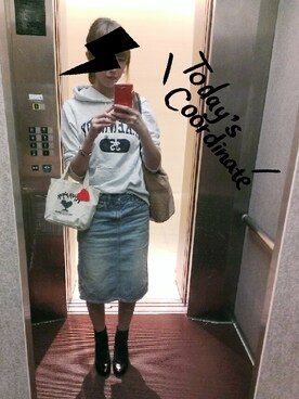「CIAOPANIC（チャオパニック）のアイテム（デニムスカート、ブルー系）」を使った、yuchiさん（レディース・165cm）の夏コーディネート