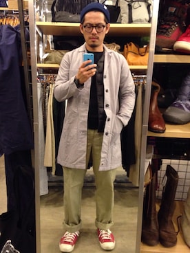 「Steven Alan（スティーブンアラン）のアイテム（ニットキャップ/ビーニー）」を使った、tsungpinlinさん（メンズ・166cm）の冬コーディネート