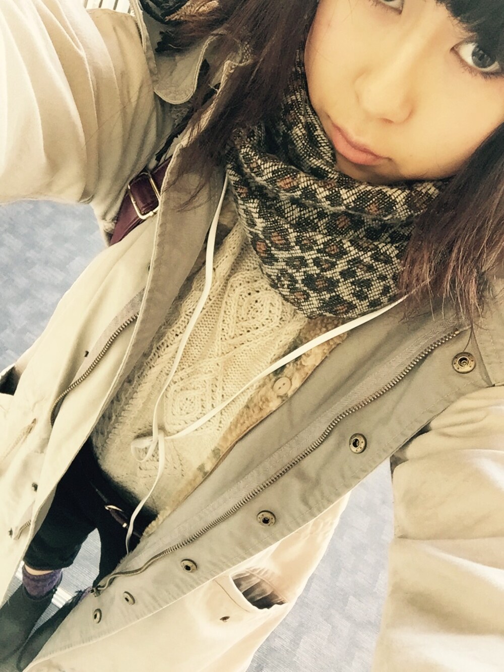 「ストール、仙台、レオパード」｜「DOUBLE NAMEのアイテム（モッズコート、ベージュ系）」を使った、shimapooomさん（レディース・153cm）の冬コーディネートの1枚目の写真
