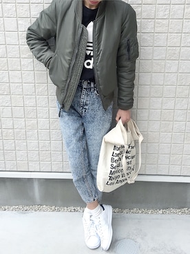 「コーディネート」｜「アイテム（ミリタリージャケット）」を使った、meguさん（レディース・163cm）の春コーディネート