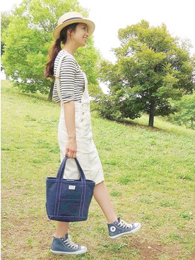 「hat」｜「アイテム（サロペット/オーバーオール）」を使った、miccoさん（レディース・164cm）の夏コーディネート