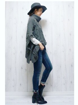 「秋冬」｜「アイテム（ポンチョ）」を使った、miccoさん（レディース・164cm）の秋コーディネート