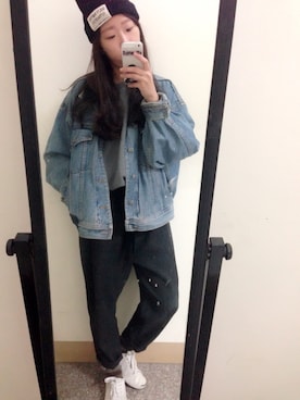 「ESPRIT（エスプリ）のアイテム（デニムジャケット）」を使った、小花さん（レディース・156cm）の冬コーディネート