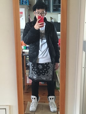 「DIESEL（ディーゼル）のアイテム（ハット）」を使った、ユーヤさん（メンズ・168cm）の冬コーディネート