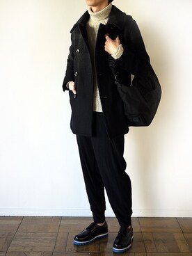 「nonnative（ノンネイティブ）のアイテム（ピーコート）」を使った、EUREKAMO'sさん（メンズ・177cm）の冬コーディネート