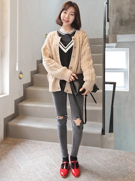 「アイテム（Tシャツ/カットソー、ブラック系）」を使った、bagazimuriさん（レディース・158cm）の冬コーディネート