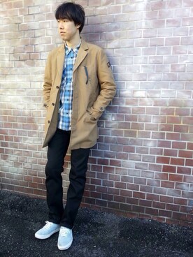 「AVIREX（アヴィレックス）のアイテム（ステンカラーコート）」を使った、T.Takahashiさん（メンズ・184cm）の冬コーディネート