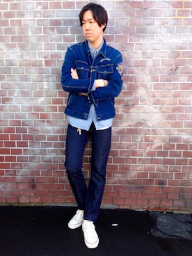「TYPE BLUE（タイプブルー）のアイテム（デニムジャケット）」を使った、T.Takahashiさん（メンズ・184cm）の秋コーディネート