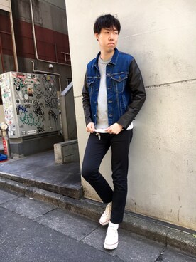 「TYPE BLUE（タイプブルー）のアイテム（デニムジャケット）」を使った、T.Takahashiさん（メンズ・184cm）の春コーディネート