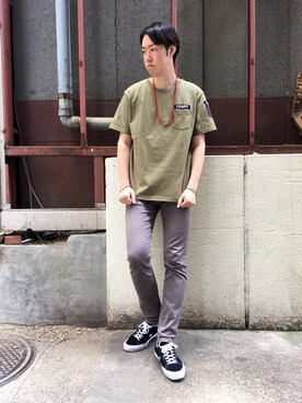 「AVIREX（アヴィレックス）のアイテム（Tシャツ/カットソー）」を使った、T.Takahashiさん（メンズ・184cm）の夏コーディネート