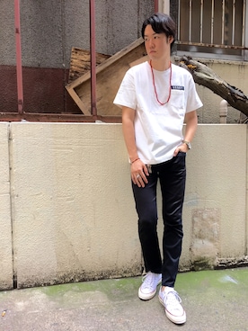 「AVIREX（アヴィレックス）のアイテム（Tシャツ/カットソー）」を使った、T.Takahashiさん（メンズ・184cm）の夏コーディネート