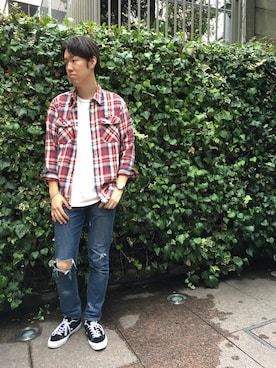 「AVIREX（アヴィレックス）のアイテム（Tシャツ/カットソー）」を使った、T.Takahashiさん（メンズ・185cm）の秋コーディネート