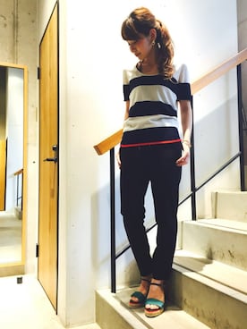 「Johnbull Private labo（ジョンブルプライベートラボ）のアイテム（スラックス）」を使った、shioriさん（レディース・156cm）の夏コーディネート