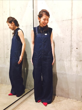 「Johnbull Private labo（ジョンブルプライベートラボ）のアイテム（オールインワン・サロペット）」を使った、shioriさん（レディース・156cm）の春コーディネート