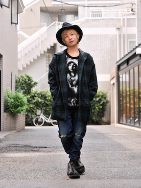 「 ハット」｜「アイテム（その他アウター）」を使った、NISHIOさん（メンズ・161cm）の夏コーディネート