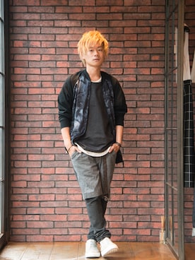 「glamb（グラム）のアイテム（ミリタリージャケット）」を使った、NISHIOさん（メンズ・161cm）の夏コーディネート