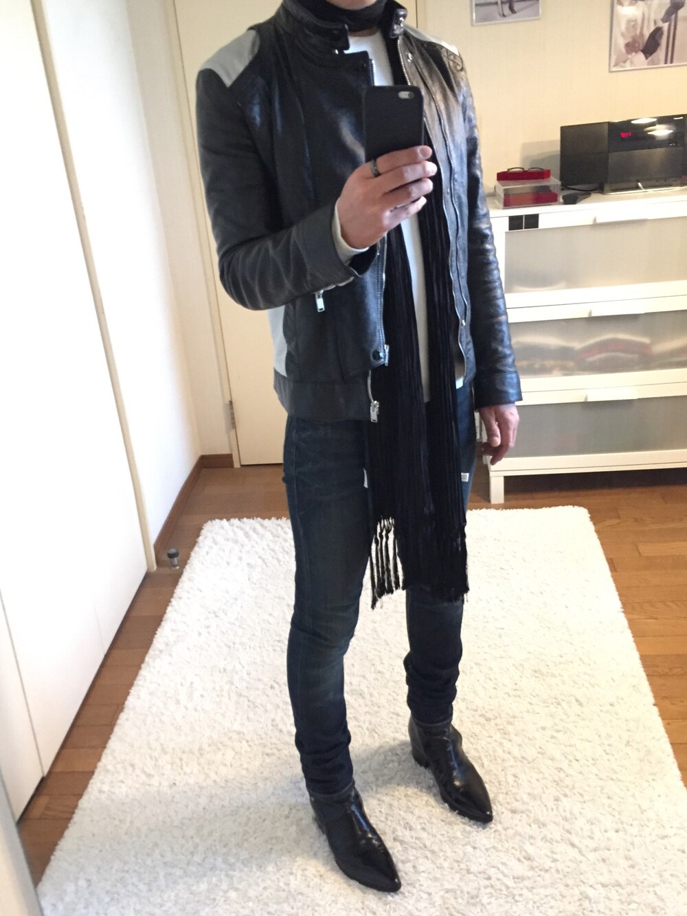 HiroyukiUtsunoさんの「2016ss Leather Jacket With Band Collar（SAINT LAURENT PARIS）」を使ったコーディネート