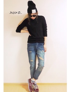 「テーパードデニム」｜Tiffee さん（レディース・173cm）の冬コーディネート