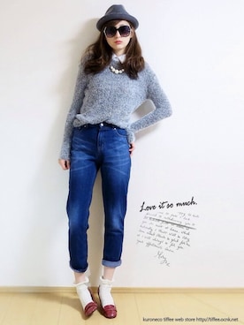 「ハイウエストデニム」｜Tiffee さん（レディース・173cm）の冬コーディネート
