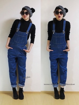 「ボーイフレンドデニム」｜「アイテム（サロペット/オーバーオール）」を使った、Tiffee さん（レディース・173cm）の冬コーディネート