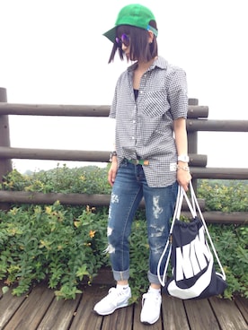 「GRAVIS（グラヴィス）のアイテム（帽子）」を使った、Hananさん（レディース・153cm）の夏コーディネート