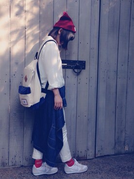 「AS KNOW AS plus（アズノゥアズプラス）のアイテム（ニットキャップ/ビーニー）」を使った、Hananさん（レディース・153cm）の秋コーディネート