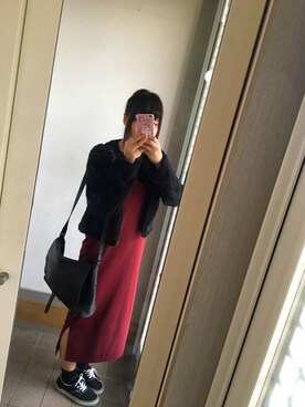 「ファーアウター」｜「アイテム（ワンピース/ドレス）」を使った、r!nさん（レディース・157cm）の秋コーディネート