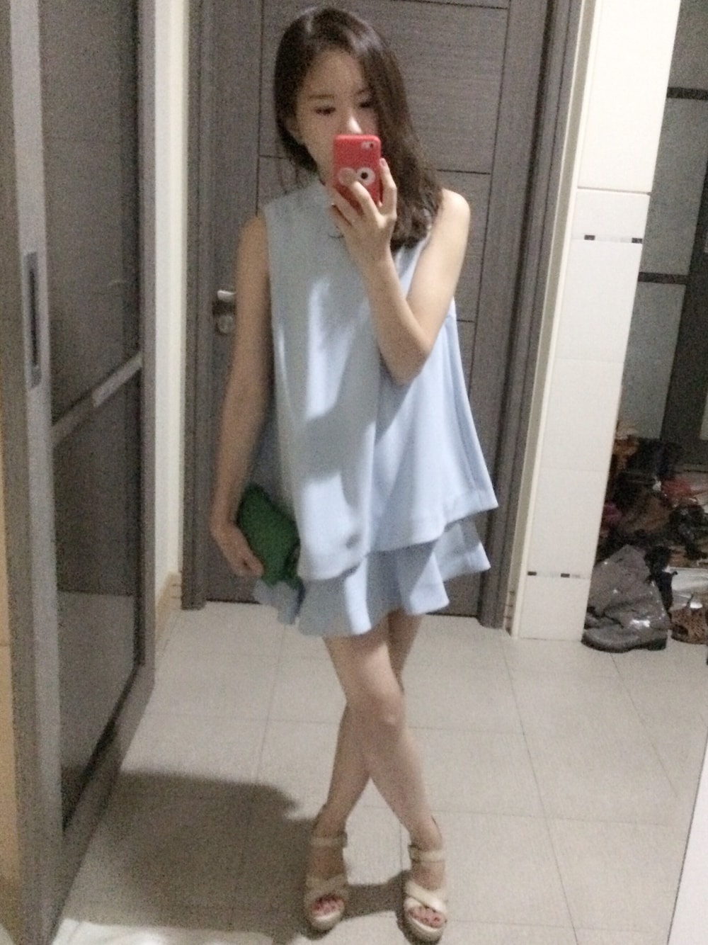 「SNIDELのアイテム（ワンピース、ブルー系）」を使った、Jasmine:)さん（レディース・158cm）の夏コーディネートの1枚目の写真