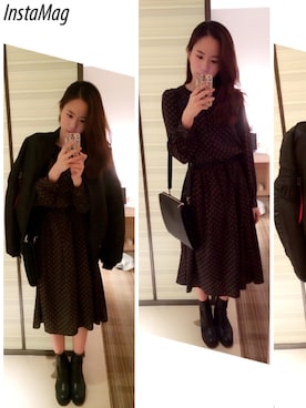 「CLANE（クラネ）のアイテム（クラッチバッグ）」を使った、Jasmine:)さん（レディース・157cm）の冬コーディネート