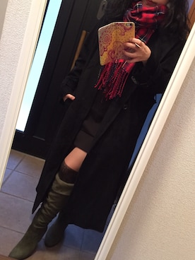 「ニーハイソックス」｜「アイテム（トレンチコート）」を使った、emiさん（レディース・154cm）の冬コーディネート