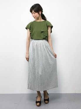 「ラッフルスリーブ」｜「アイテム（スカート）」を使った、kiyokoさん（レディース・165cm）の夏コーディネート