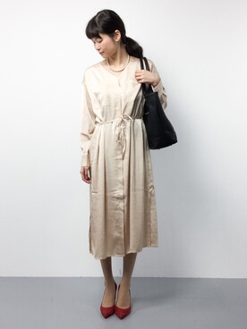 「とろみシャツ」｜「アイテム（ワンピース/ドレス）」を使った、kiyokoさん（レディース・165cm）の秋コーディネート