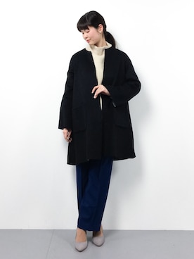 「PICCIN（ピッチン）のアイテム（ノーカラージャケット）」を使った、kiyokoさん（レディース・165cm）の冬コーディネート